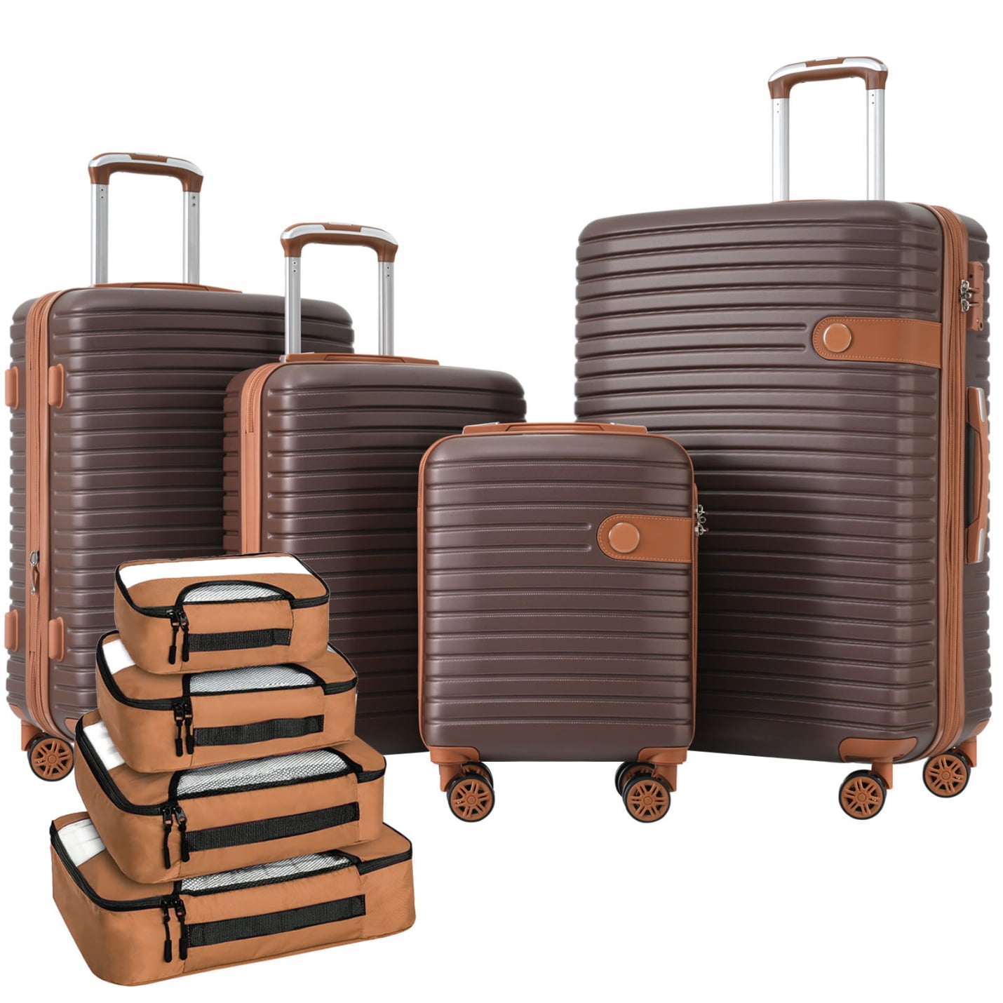 4 Piece ABS Hard Shell Luggage Sets with 4 Packing Storage Bags, Lightweight Expandable Travel Luggage Set with Spinner Wheels & TSA Lock, Travel Suitcase Set for Men Women, Brown(16''20''24''28'') - Walmart.com 4 Piece ABS Hard Shell Luggage Sets with 4 Packing Storage Bags, Lightweight Expandable Travel Luggage Set with Spinner Wheels & TSA Lock, Travel Suitcase Set for Men Women, Brown(16''20''24''28'') - Walmart.com