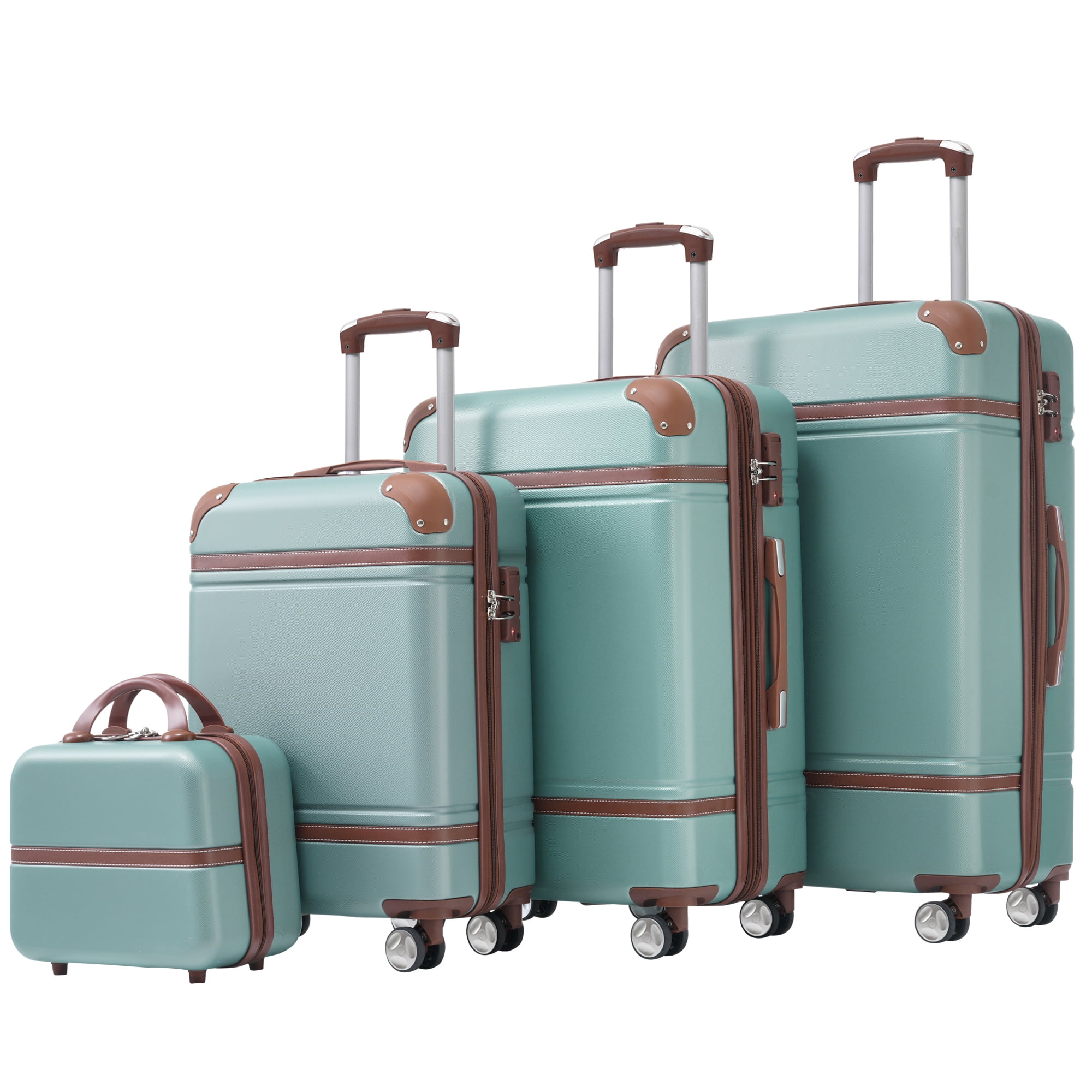 4 Piece ABS Hard Shell Luggage Sets with Cosmetic Case,Lightweight Suitcase with TSA Lock,Airline Certified Carry-on Luggage(20/24/28in),Green