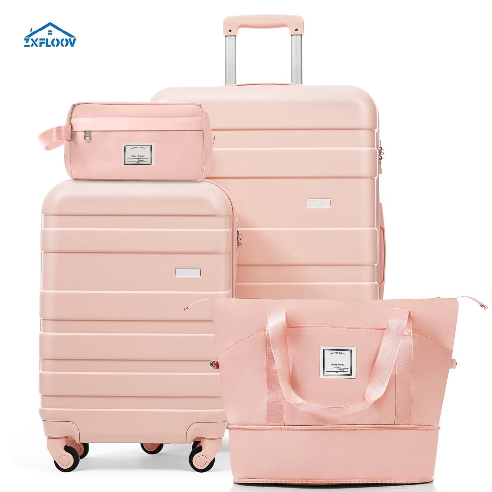 4-Piece ABS Luggage Set with TSA Lock, 20" Carry-On & 28" Checked Suitcase, Spinner Wheels, Pink