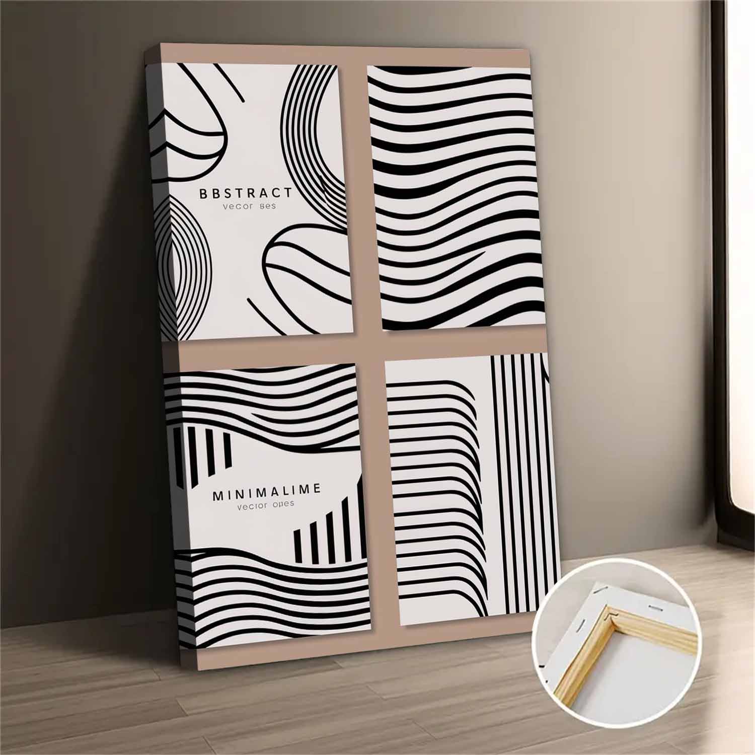 4 Piece Abstract Black And White Line Wall Art Canvas Print For Bedroom ...