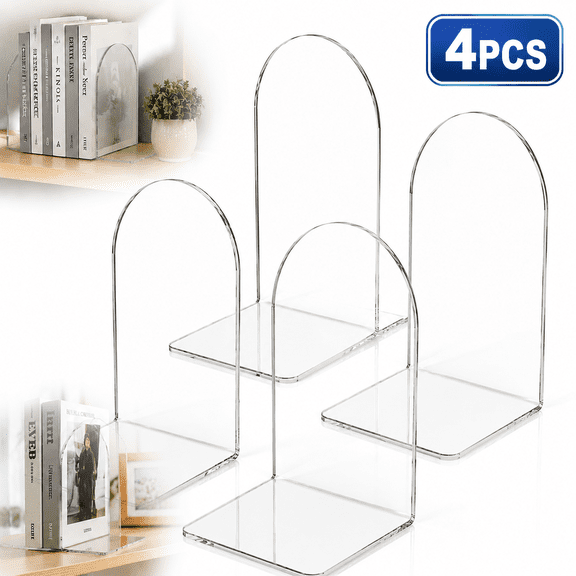 4-Piece Acrylic Bookshelf Set, Clear Polished Acrylic Book Display Rack for Office, Home & Retail  Modern Bookshelf Organizer for Books, Magazines & Decor