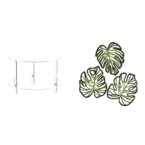 4 Piece Acrylic Side Table Wood Palm Leaves Decor Modern Design for Living Room Bedroom Office Spaces