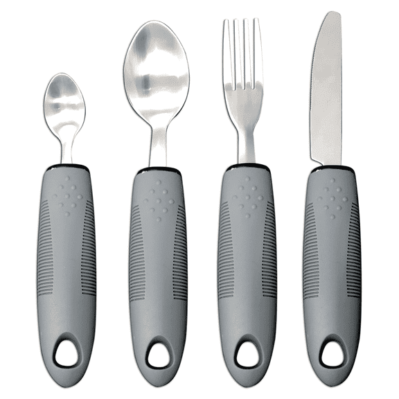TRINKA Adaptive Utensils Set 4pcs for Hand Tremors, Enlarged Grip Handle Silverware for Elderly Arthritis Parkinsons