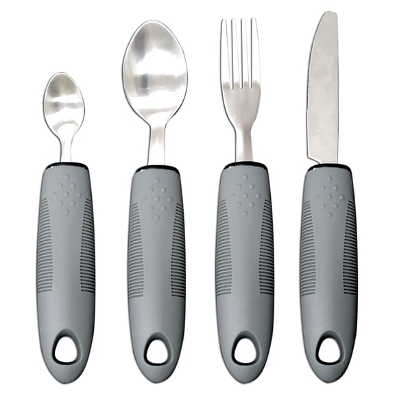 4 Pcs Adaptive Utensils Set, Stainless Steel Built Up Handle Silverware, Easy Grip Non Slip Dining Utensils with Spoon, Fork and Knife