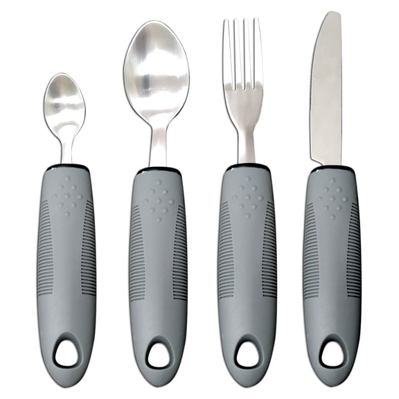4 Pcs Adaptive Utensils Set, Stainless Steel Built Up Handle Silverware, Easy Grip Non Slip Dining Utensils with Spoon, Fork and Knife