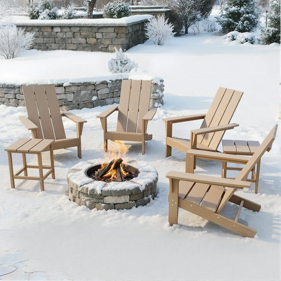 Kullavik Adirondack Chair Set of 4 with 2 Side Tables, Outdoor Patio Furniture, HDPE All-Weather Patio Chairs, Weather-Resistant, Garden,Backyard,Sand