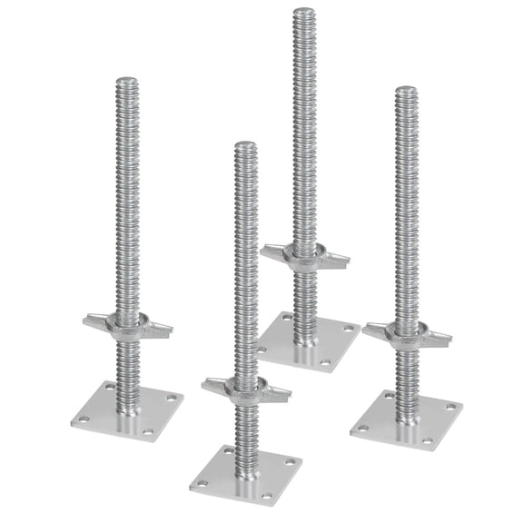 4 Piece Adjustable Leveling Jack Set 18.2 Inch Height 3307 lbs Load Capacity Solid Carbon Steel Screw Jacks for Becker Scaffolding Silver