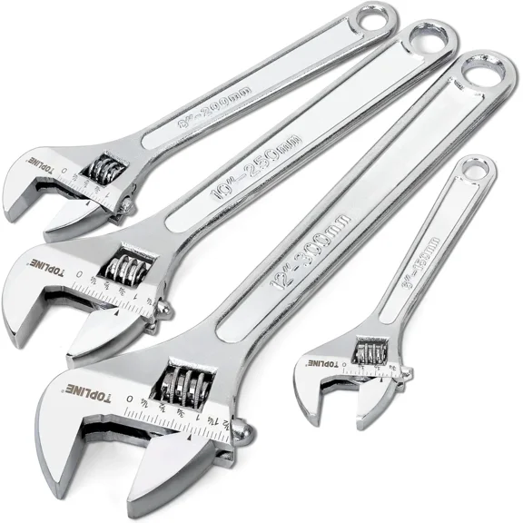 4-Piece Adjustable Wrench Set with Wide Handle, Included 12-In, 10-In, 8-In, 6-I