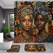 4-Piece African American Women Tribal Shower Curtain Set for Bathroom