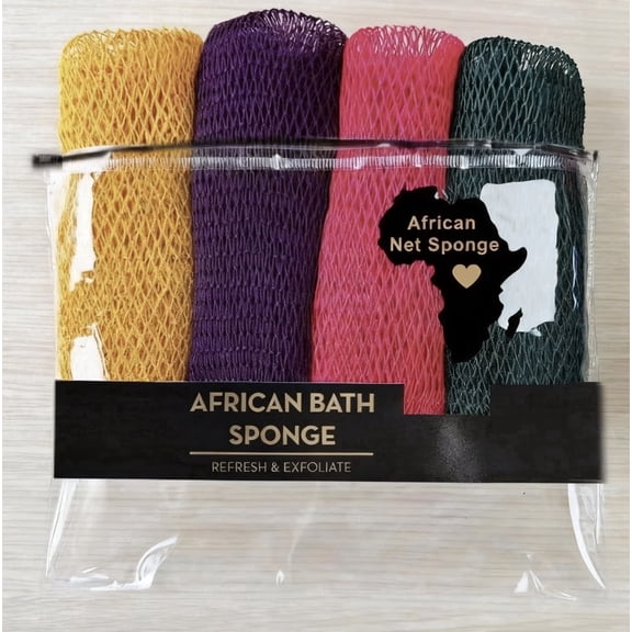 4 Piece African Exfoliating Net Sponge Bundle,for SENSITIVE SKIN ,Bath Sponge