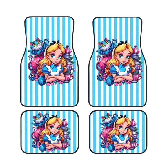 4 Piece Alice in Wonderland Car Floor Mats,All Weather Protection Waterproof Universal Automotive SUV Sedan Van Girl Women Men Boy(Front, Back)
