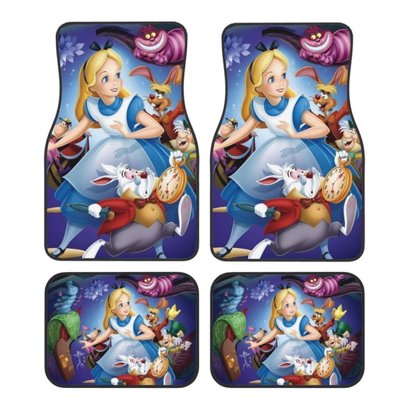 4 Piece Alice in Wonderland Car Floor Mats,All Weather Protection Waterproof Universal Automotive SUV Sedan Van Girl Women Men Boy(Front, Back)