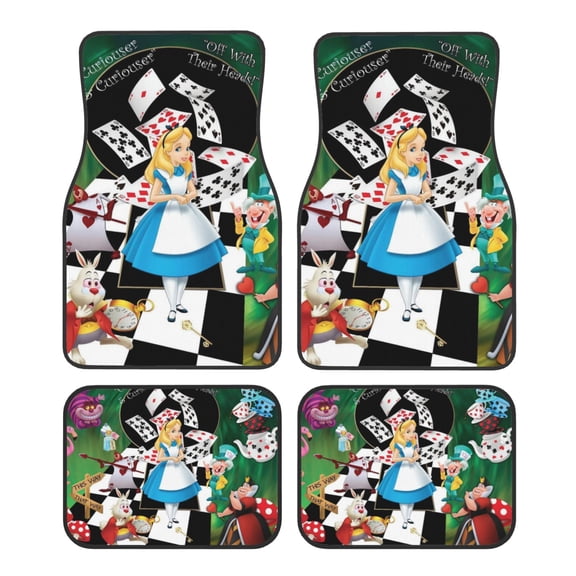 4 Piece Alice in Wonderland Car Floor Mats,All Weather Protection Waterproof Universal Automotive SUV Sedan Van Girl Women Men Boy(Front, Back)