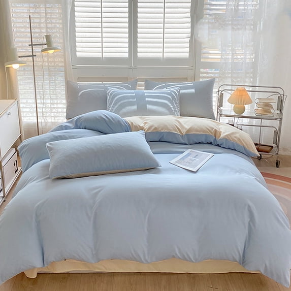 Cotton Bedding Set 4 Piece, Breathable Washable Duvet Cover with Sheets and Pillowcases, All Season Soft Bedding for Comfortable Sleep