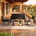 thumbnail image 1 of 4-Piece All Weather Wicker Rocking Patio Bistro Set with Glass Top Coffee Table for Porch Pool Backyard, Black, 1 of 10