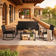 4-Piece All Weather Wicker Rocking Patio Bistro Set with Glass Top Coffee Table for Porch Pool Backyard, Black