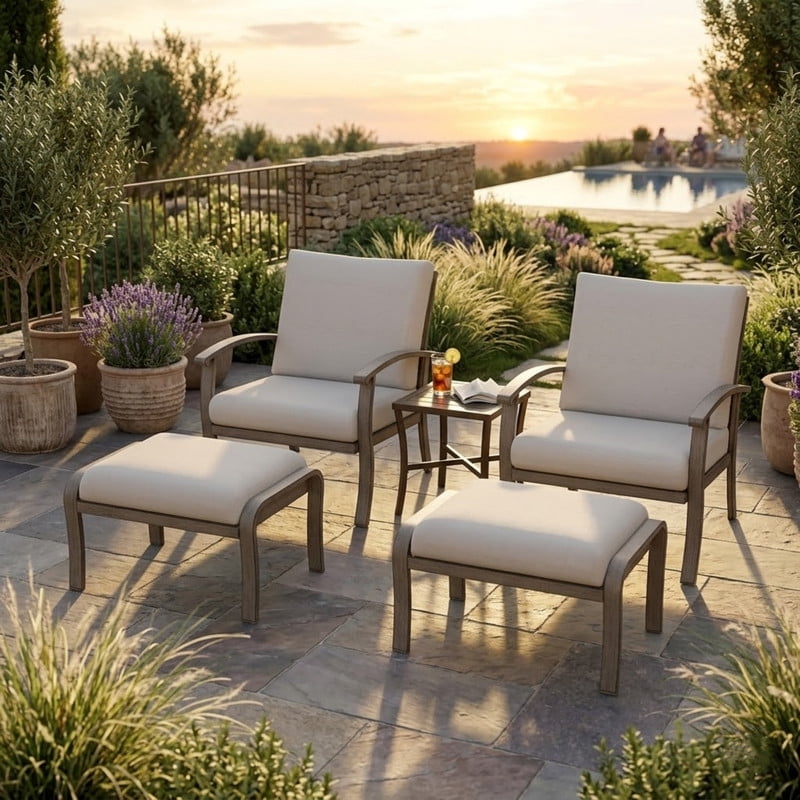 4-Piece Aluminum Patio Conversation Set, 2 Patio Chairs & 2 Ottomans with All-Weather Cushions, Outdoor Patio Furniture Set for Porch Garden