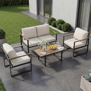 4-Piece Aluminum Patio Furniture Set with Coffee Table, Outdoor Sectional Conversation Set with Washable High-Resiliency Sponge Cushions, Modern Metal Sofa for Poolside, Deck