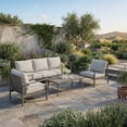thumbnail image 1 of 4-Piece Aluminum Patio Furniture Set, Rustproof Outdoor Conversation Set with 3-Seat Sofa, Armchairs and Coffee Table, 1 of 7