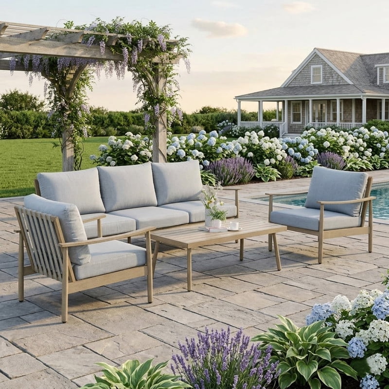 4-Piece Aluminum Patio Furniture Set, Rustproof Outdoor Conversation Set with 3-Seat Sofa, Armchairs and Coffee Table