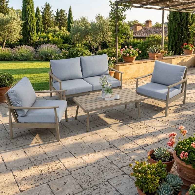 4-Piece Aluminum Patio Furniture Set, Rustproof Outdoor Conversation Set with Loveseat, Armchairs and Coffee Table