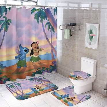 Cartoon Elephant Shower Curtain Set – 4-Piece Bathroom Decor With Rug, Mat & Lid Cover, Yellow Sunflower Duck Design