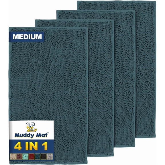 4-Piece Atlantic Blue Medium 30"x19" Highly Absorbent Microfiber Door Mat Bath Mat and Pet Rug Non Slip Thick Washable Soft Chenille