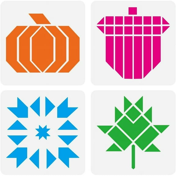 4-Piece Autumn Quilt Patterns Painting Stencil Set - 5.9x5.9" Reusable Stencils for Wood Wall Fabric & MoreMixed Color