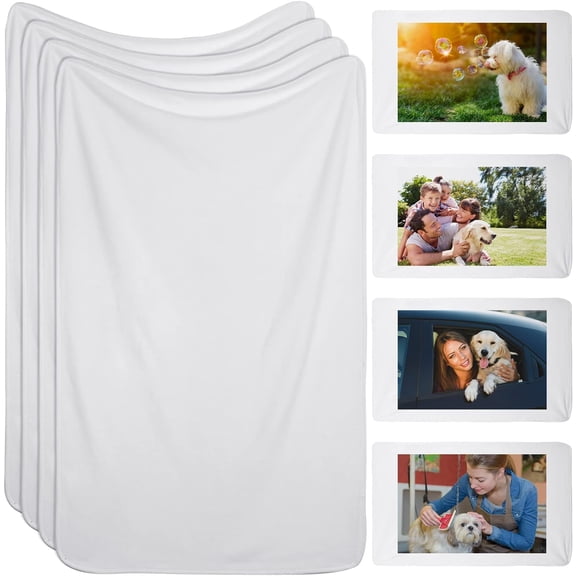 4 Piece Baby Sublimation Blanket Blanks 31 x 47'' White Sublimation Throw Blanket Customized Soft Flannel Lightweight for Holiday Bed Travel Gifts Heat Press Bedroom Dorm