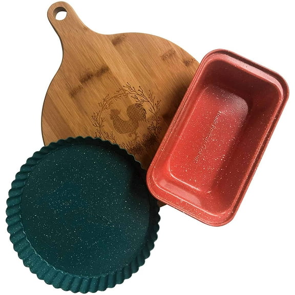 4-Piece Bakeware Bundle (Tart Pan, Loaf Pan, Charcuterie Board & Pizza Cutter)