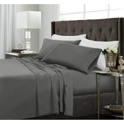 4 Piece Bamboo Microfiber Dark Grey Full Sheet Set, Deep Pocket Bed Sheets