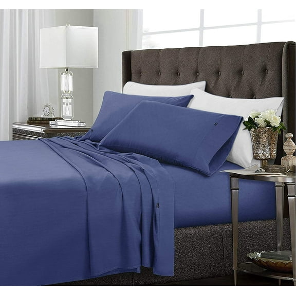 4 Piece Bamboo Microfiber Hyacinth Blue Full Sheet Set, Deep Pocket Bed Sheets