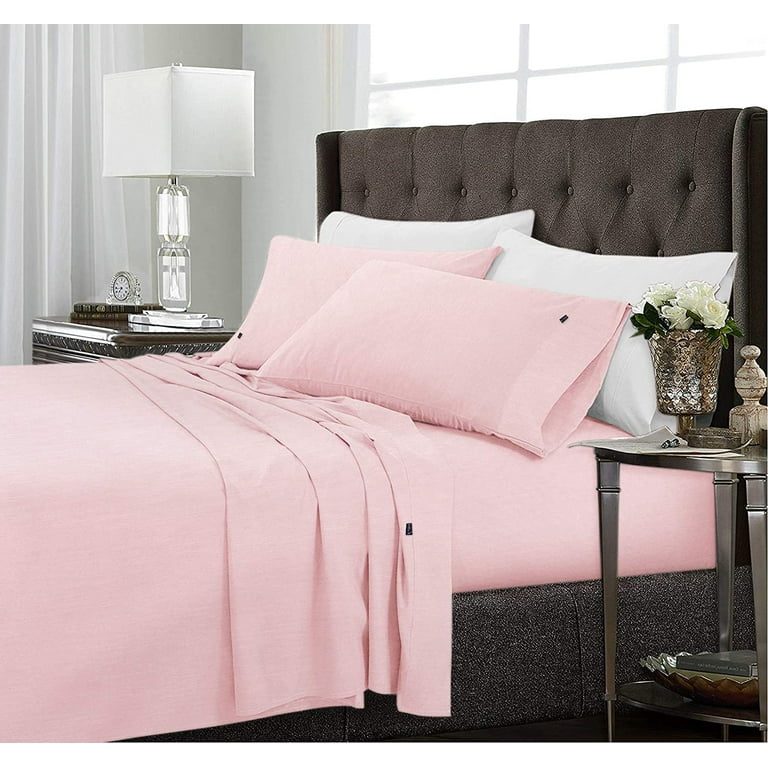 4 Piece Bamboo Microfiber Pink Queen Sheet Set Deep Pocket Bed Sheets