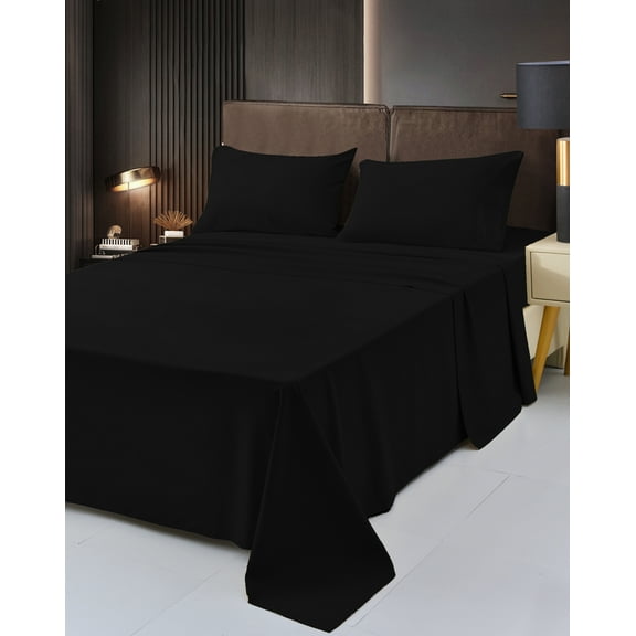 4 Piece Bamboo Rayon Sheets Set by OKAO, Twin Xl Black Sheets -Silky Soft- Wrinkle Free- Softer Than Cotton Cool Sheets - Deep Pockets(16")- 1 Fitted Sheet, 1 Flat, 2 Pillowcases Twin XL, Black