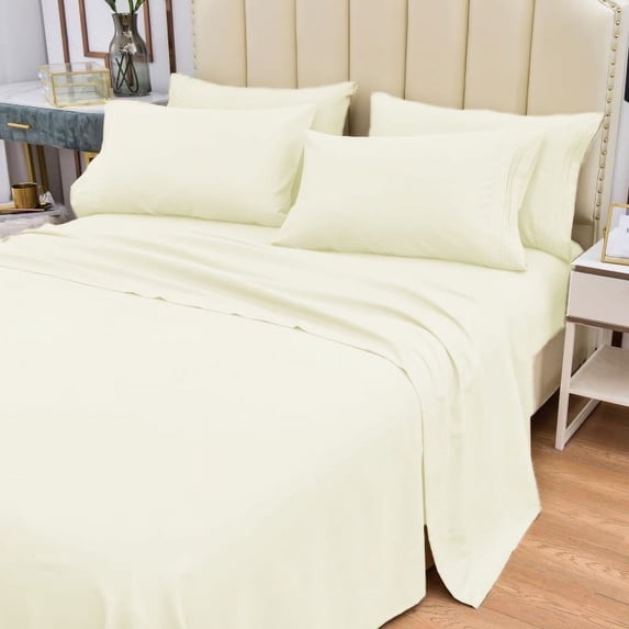 4 Piece Bamboo Sheets Set- Silky- Stronger Than Cotton Cool Sheets- Wrinkle Free- Deep Pockets 16"-Extremely Soft Bamboo Rayon Sheets- Twin,Ivory