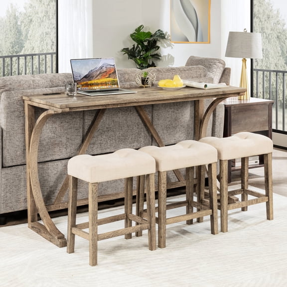 4-Piece Bar Set - Bentwood Frame for Durability - Game Rooms - Comfortable Long - Sitting