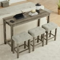 thumbnail image 1 of 4 Piece Bar Table and Chairs Tall Kitchen Breakfast Nook, 59" Sofa Table with Power Outlet - Small Dining Table Set with 3 Upholstered Stools for Living Room, Dining Room, Kitchen, Brown, 1 of 8