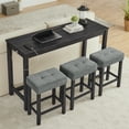 thumbnail image 1 of 4 Piece Bar Table and Chairs Tall Kitchen Breakfast Nook, 59" Sofa Table with Power Outlet - Small Dining Table Set with 3 Upholstered Stools for Living Room, Dining Room, Kitchen, Black, 1 of 9