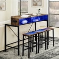 thumbnail image 1 of 4 Piece Bar Table Set with Power Outlet and LED Light, Counter Height Table with 3 Stools,Industrial Style Console Table Set for Living Room, Dining Room, Game Room,Brown, 1 of 13