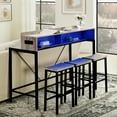 thumbnail image 1 of 4 Piece Bar Table Set with Power Outlet and LED Light, Counter Height Table with 3 Stools,Industrial Style Console Table Set for Living Room, Dining Room, Game Room,Gray, 1 of 12