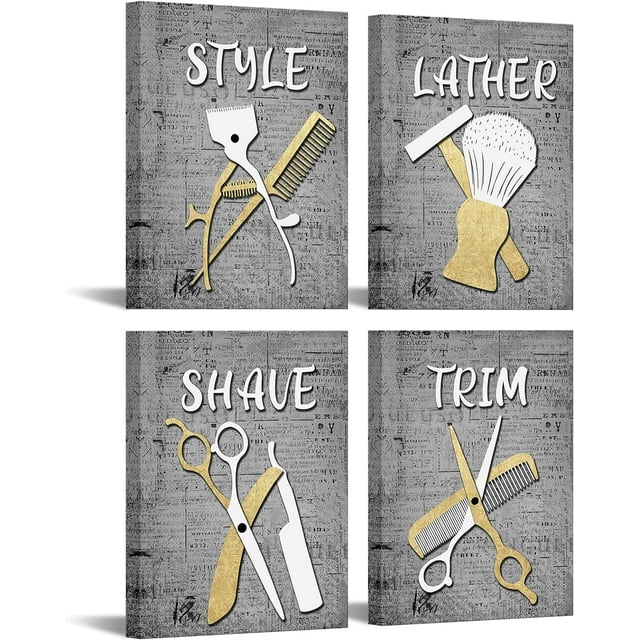 4 Piece Barber Shop Wall Art Beauty Salon Decor Fashion Painting Hair