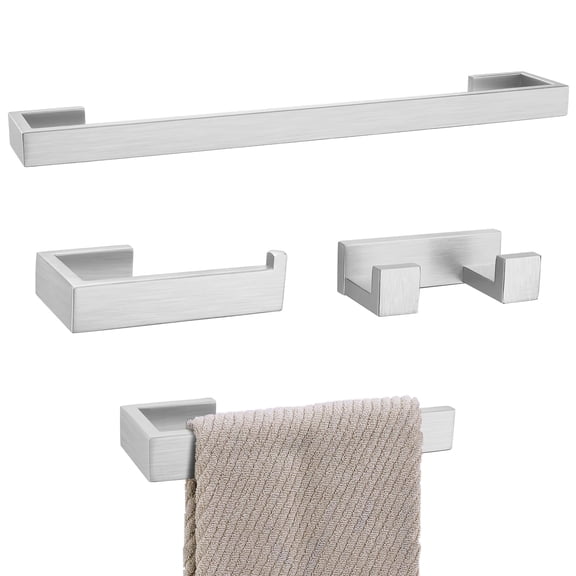 4-Piece Bath Hardware Set Brushed Nickel Set A Wall Mounted Towel Bar and Accessories