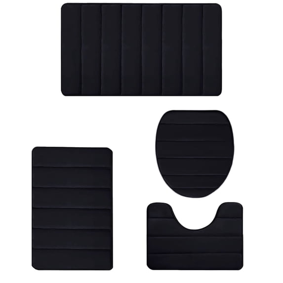 4 Piece Bath Rug Set, Universal Bathroom Mat Kit, Foam Toilet Rug Combo, Non Slip Bath Carpet Set 4 Pcs Thick Foam Mat Non Slip for Full Bathroom Floor Layout
