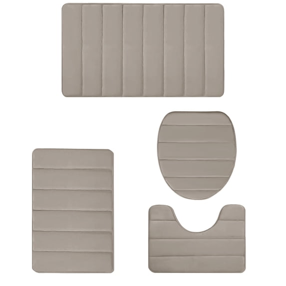 4 Piece Bath Rug Set, Universal Bathroom Mat Kit, Foam Toilet Rug Combo, Non Slip Bath Carpet Set 4 Pcs Thick Foam Mat Non Slip for Full Bathroom Floor Layout
