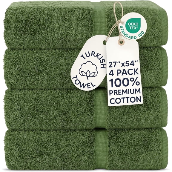 4 Piece Bath Towel Set 100% Cotton 27 x 54 Inches Moss