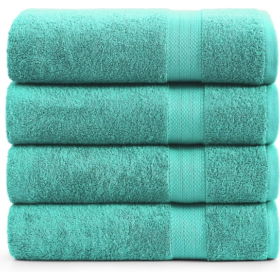 4 Piece Bath Towel Set 28 Inch X 54 Inch 550 GSM 100% Cotton Quick Dry Super Absorbent Teal