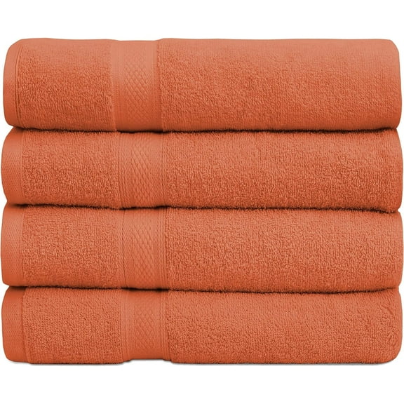 4 Piece Bath Towels Set, (27 x 54 Inches) Quick Drying Towels - Ultra-Soft, Absorbent and Stylish Designs to Elevate Your Daily Routine. (4 Piece Bath Towel Set, Orange)