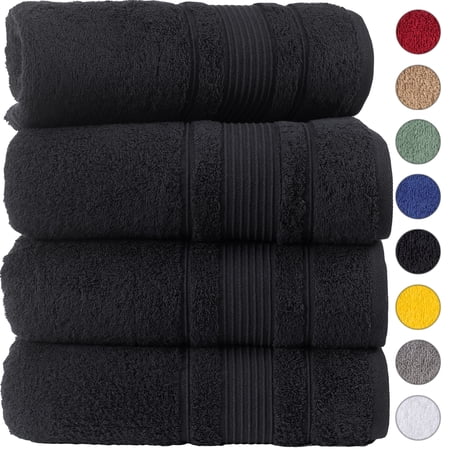 4-Piece Bath Towels Set for Bathroom, Spa & Hotel Quality | 100% Cotton Turkish Towels | Absorbent, Soft, and Eco-Friendly (Black)