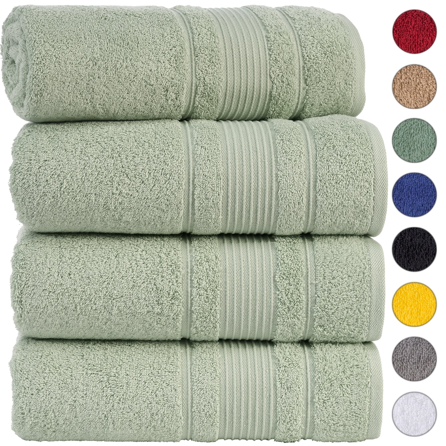 Luxury Turkish Cotton Bath Towel Set - 4-Piece XL Bath Towels (30x56),  Soft, Quick Dry, Absorbent - Beige/Green, for Bathroom, Spa, Hotel