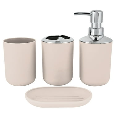 4 Piece Bathroom Accessory Set With Soap Dispenser Pump, Toothbrush Holder, Tumbler And Soap Dish